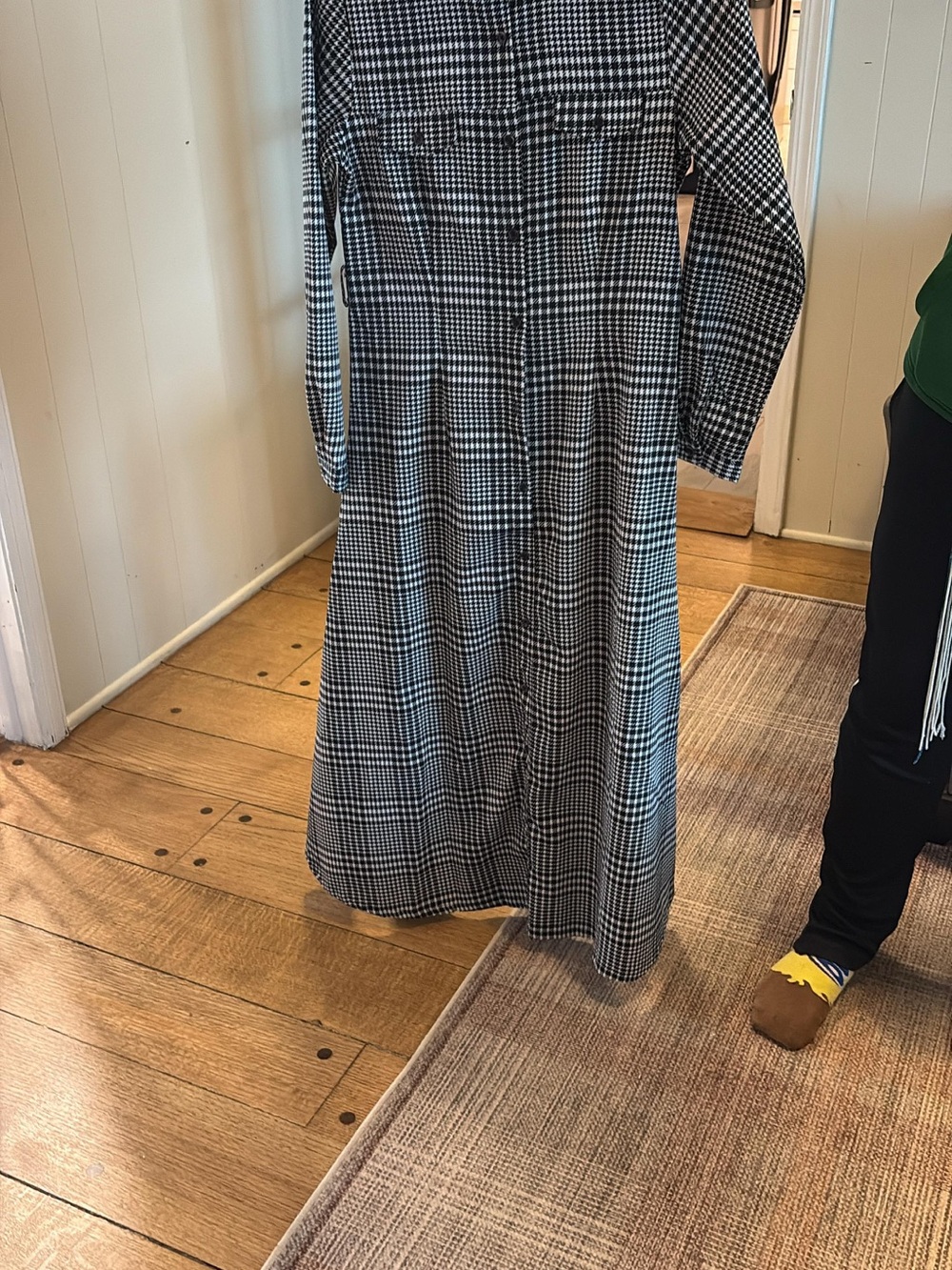 Long Sleeve Black and White Check Midi Dress